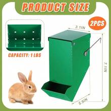 2 Pcs Rabbit Feeder Cages Small Animal Food Dispenser With Lid Metal Chicken Grit Oyster Feeders Outside3.2 Inches, Mesh Bottom, Green - Mesh Bottom + Green + 3.2 Inches - View 3