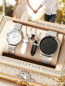 1 Set Orologi per Coppie, Orologi al Quarzo di Moda per Coppie e Collane a Forma di Cuore Magnetiche, Perfetti per Uso Quotidiano, Regali di Compleanno, Feste, Raduni Festivi e Come Regalo Ideale per Se Stessi o per Gli Amici. Scatole Non Incluse