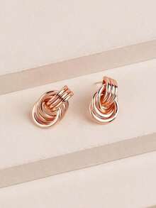 1pair Fashionable Multi-Turn Knotted Design Stud Earrings, Personalized Geometric Earrings, Double Hoop Studs, Statement Dangling Earrings, Unique Earrings • Anniversary Wife, Suitable Women's Daily Wear ﻿ - 金色 - 查看 11