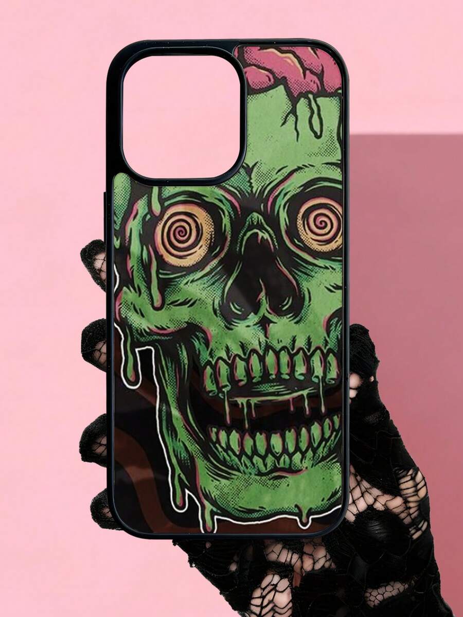 1pc Halloween Style, Green Zombie Skull Pattern, Magnetic Clear Phone Case , Premium Feel, Never Yellowing, 1800 Gauss Strong Magnet, Shockproof Protection, Holiday Gift For Girlfriend Or Self-Use, Compatible With IPhone 17/16/15/14/13/12/11/XR/XSMAX/XS/X Series& Galaxy S25/S24/S23/S22 Series - 黑色 - 查看 1