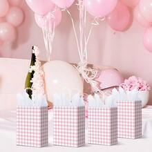 320 Pcs Pink Gift Bags With Handles Pink Gingham Party Plies Treat Goodie Bags With Tissue Paper For Baby Shower Decorations Birthday Party 6.2x3.1x8.3 In - 粉紅格子 - 查看 5