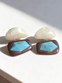 GARMEND 1 par de pendientes de resina con bloque de color geométrico minimalista