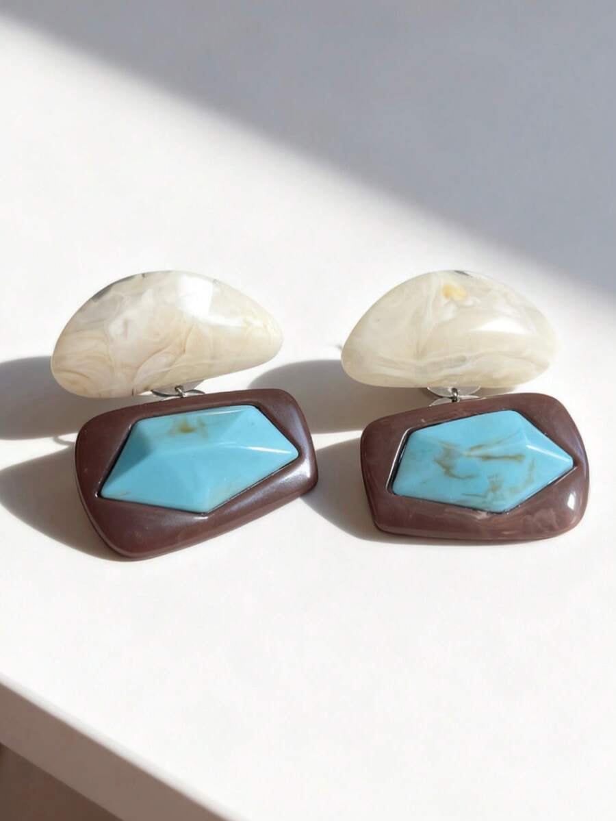 GARMEND 1 par de pendientes de resina con bloque de color geométrico minimalista