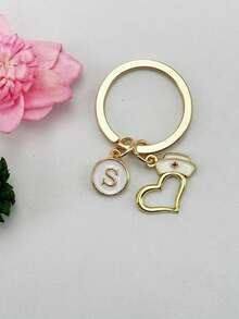 1 pieza Llavero personalizado creativo con letra: Doctor, Enfermera, Estetoscopio, Llavero, Personal de rescate médico, Decoración de billetera, Llave de estetoscopio, Anillo de llave - gorro de enfermera - Ver 3