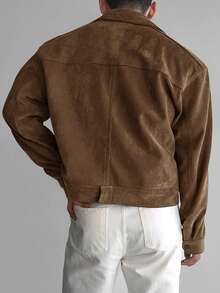 Maillard 复古棕色男士轻便实用夹克，春秋冬季休闲绒面飞行员夹克 - 棕色 - 查看 6