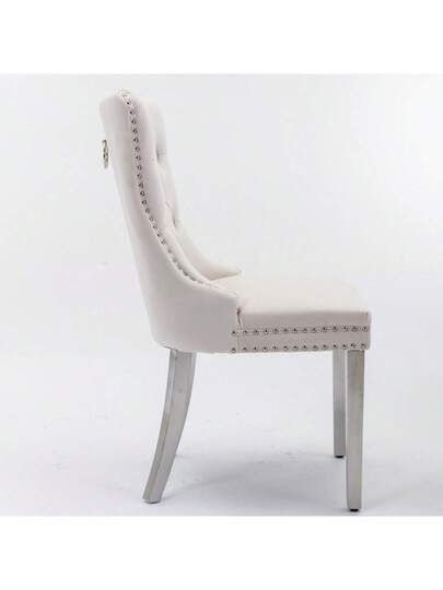 Furniture, Nikki Moderne Collection, High End Upholstered Solid Wood Contemporary Dining Stoel Chrome Stainless Steel Legs Nail Ornament, Set Of 2, Grijs Chrome, DE1701GY view 4