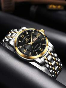 VA VA VOOM 1 Reloj de cuarzo para hombre de 41 mm, clásico y de lujo, con calendario, diamante, esfera en verde, azul, dorado, plateado y negro, caja de acero inoxidable, movimiento de cuarzo semanal, estilo de negocios elegante, reloj de pareja perfecto para hombres - Negro - Ver 10