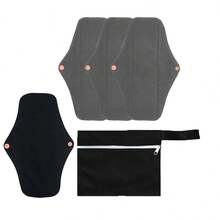 Absorvente menstrual noturno de pano reutilizável e lavável com mini bolsa impermeável (preto)