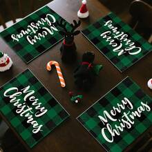 1 pieza/4 piezas/6 piezas Manteles individuales con patrón de cuadros sencillo para Navidad, manteles individuales rectangulares de poliéster lavables a máquina, protectores de mesa, manteles individuales aislantes, decoraciones de restaurante, decoraciones de mesa, artículos de fiesta, decoraciones navideñas, decoraciones para el hogar