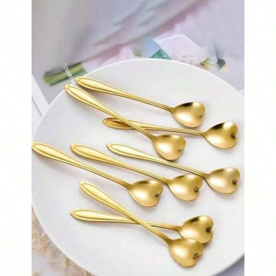 Juego de cucharas de té, café o postre en forma de corazón, cuchara de regalo de acero inoxidable ()(6) - Multicolor - Ver 1