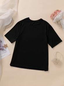 CRAYON SHINCHAN 1件女款蜡笔小新牛奶丝柔软亲肤简约卡通印花套头衫春夏短袖 - 黑色 - 查看 8