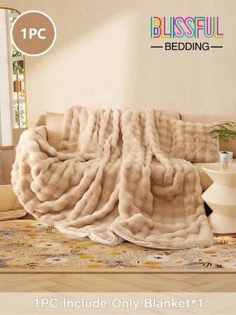 1pc Solid Color Faux Jacquard Bubble Plush Blanket, Skin-Friendly Comfortable Warm, Suitable For Bed Or Sofa