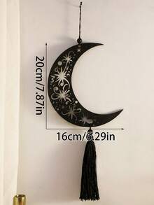 1件/2件装黑色月相墙饰，月亮造型，带流苏和灯笼挂件，木质波西米亚风墙饰，波西米亚家居装饰，适用于客厅和卧室，营造神秘氛围，简约装饰，家居及派对装饰，节日装饰 - 彩色 - 查看 9
