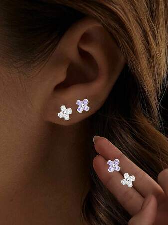 1 Pair S925 Sterling SilverFour Leaf Clover, Four Petal Flower Earrings, The Best Gift For Mother, Girlfriend And Siste