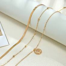 Simple Three-Layer Round Necklace Multilayer Snake Lotus Pendant Multilayer Gold Bead Disc Necklace - Vàng - Xem 7