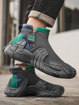 4-Season Side Zipper Chunky Sneakers, Outdoor Casual Sports Shoes, Fashion Versatile Retro Chunky Platform Patchwork Men Shoes