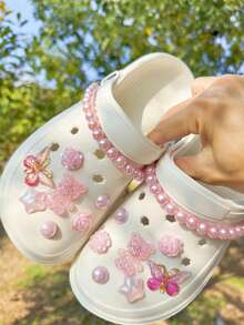 14pcs Shoe Accessories, Suitable For Hollow Sandals, Slippers, Garden Shoes, Beach Shoes, DIY Bowknot, Pink Bear, Heart Shape, Removable ABS Pearl Decorations, Ideal For Holiday And Birthday Gifts