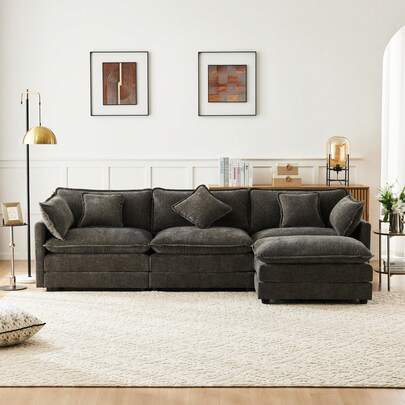 Modern Design, Upholstered Furniture, Chenille Fabric, Three-Seater Sofa, Corner Sofa With Footrest, L-Shaped Corner Sofa, Ideal For The Living Room And Bedroom. Video Available.