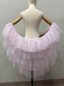 1 件白色新娘简约可拆卸多层不对称网眼披肩夸张泡泡袖斗篷新娘配饰 - 彩色 - 查看 13