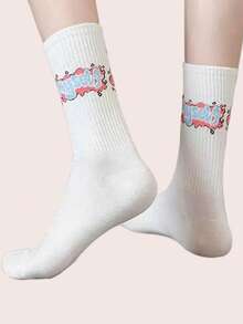 5/10 Pairs Men's Versatile Casual Striped & Letter Print Crew Socks, Suitable For Daily Wear - Multicolor - View 7