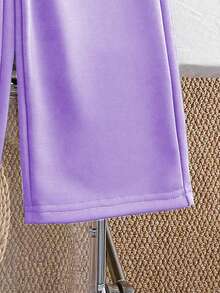 Chatreadl 2pcs Girls Unicorn Embroidery Solid Color Sweatshirt And Pants Set, Minimalist Design, Comfortable For Spring, Autumn And Winter - Purple - View 6