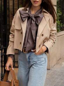 Fisoew Women's Elegant Plaid Button Down Blouse Long Sleeve Bow Tied Neck Versatile For Casual & Dressy Occasions - 棕色 - 查看 4