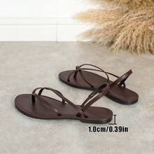 Women's Fashion Metal Multi-Strap Round Toe Flat Sandals, Comfortable Versatile Non-Slip Hollow Back Strap Flat Roman Slide Sandals - Chocolate Brown - View 9