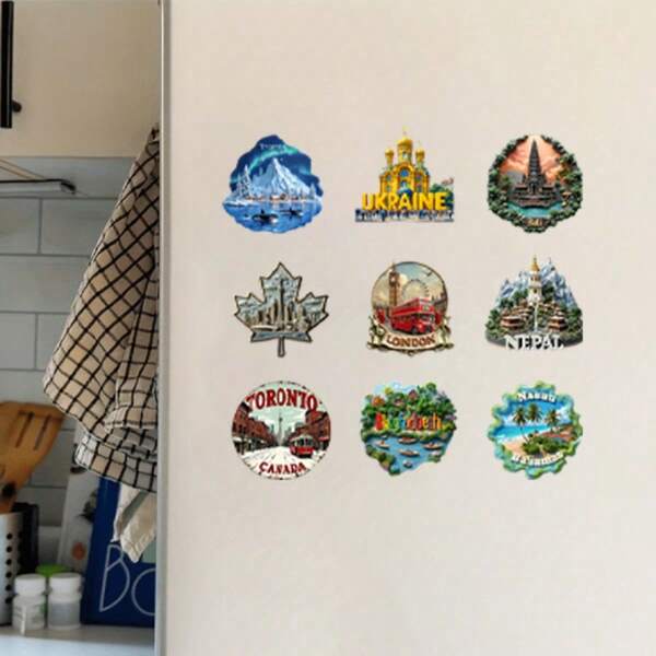 Set de 9 imanes de nevera con diseños de la ciudad, imanes de nevera vintage de Londres con el Big Ben y autobuses rojos con monumentos de Londres (Palacio de Buckingham, Tower Bridge) - Base magnética resistente y adecuada para la decoración de la cocina con temática británica - Imanes de nevera para amantes de Londres, regalos de inauguración de casa/Navidad/cumpleaños - Decoración británica vintage - Imanes de nevera para amantes de Londres y viajeros - Diseño icónico de Londres - Acrílico 2D, imanes de nevera novedosos, imanes de nevera florales, vistas de imanes de nevera, imanes de nevera