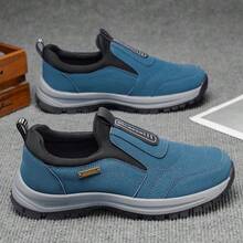 加大码男士户外防滑软底休闲运动鞋，套脚舒适不疲劳厚底运动鞋，轻便减震PVC鞋底，适合所有季节/旅行/徒步/日常穿着，厚底耐磨结构，透气步行鞋 - 藍色 - 查看 2