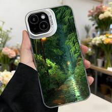 Funda para telefono de estilo natural verde con estampado de bosque tropical y texto CASENO para uso diario en entornos urbanos y naturales Aplicable a los teléfonos de la serie Apple y Galaxy - Blanco - Ver 7