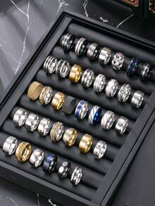 5/8/10/20枚随机发货 不锈钢戒指 男士简约休闲风 男女通用戒指 多种款式 日常佩戴饰品 节日礼物及精致小饰品 - 彩色 - 查看 21