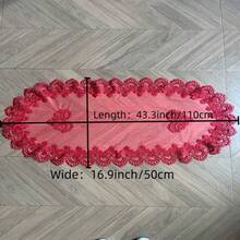 1pc Red Holiday Table Runner, Fireplace Scarf, Chinese Style Wedding Table Runner, Lace Embroidery With Lace Trim Tablecloth, Wedding Tea Table Decor, New Year Tablecloth, Christmas And Other Holiday Decor, Chinese Classical Red Fireplace Scarf, Party, Banquet, Holiday Decoration And Best Gift, Available In Multiple Sizes - Red - View 16