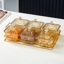 1Set Amber Glass Snack Plate & Tray Set - Christmas Gift For Candy, Nuts & Cookies, Decorative Storage For Kitchen & Holiday Gatherings - 琥珀色 - 查看 8