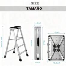 Taburete plegable, taburete ajustable con plataforma antideslizante, escalera con patas de goma gruesas para adultos o niños en la cocina, el dormitorio, la oficina, la autocaravana, con una capacidad de 150 kg. - Gris - Ver 9