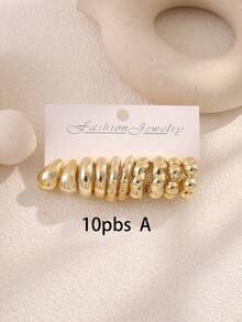 2/10/30pcs Gold Tone Earring Set - Featuring Chic Spiral & Crimp C-Shaped Hoops, Paired With Glossy Dome & Teardrop Studs, Versatile Jewelry For Daily Wear & Parties - Multicolor - View 4