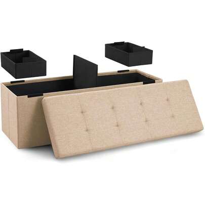 Baúl de almacenamiento Blumtal + 2 cajas adicionales - Baúl de dormitorio 110x38x38 cm - Baúl de almacenamiento interior - Baúles de almacenamiento - Baúl de almacenamiento para dormitorio - Baúl - En beige