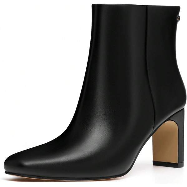 Athlefit Women's Ankle Boots Fashion Square Toe Chunky Heeled Short Boots With Side Zipper