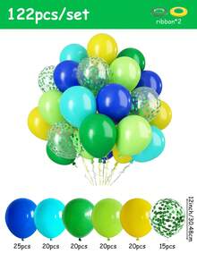 31/56/87/122 بالونة باللون الأخضر والأزرق، بالونات لاتكس سميكة بقطر 12 بوصة باللون الأزرق الملكي والأخضر الليموني والأصفر، بالونات مزينة بالبريق الأخضر لحفلات عيد الميلاد بموضوع الغابة والديناصورات، حفلات الكشف عن نوع الجنين، التخرج، الزفاف، المعمودية - أزرق، أخضر، أصفر - مشاهدة 12