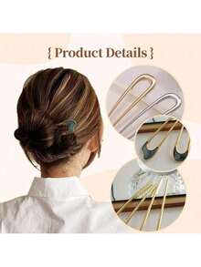 French Hair Pin Hair Pins For Women,2025 French Twist Hair Pin Hair Pins,U Shaped Hair Pins Metal Vintage Hair Sticks French Hair Pin Hairstyle For Women (Gold+Black) - Đen* - Xem 2