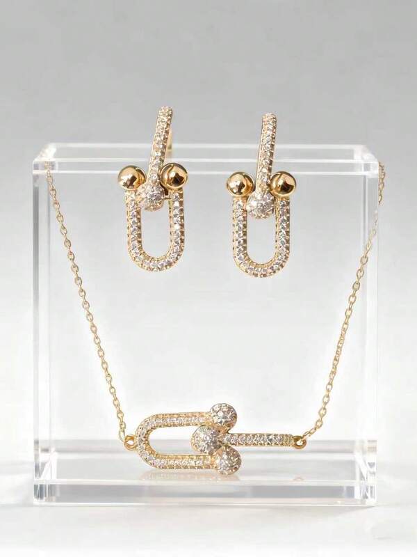 طقم إكسسوارات عصرية بسيطة، حلق دائري مزدوج وقلادة، متعدد الاستخدامات للارتداء اليومي