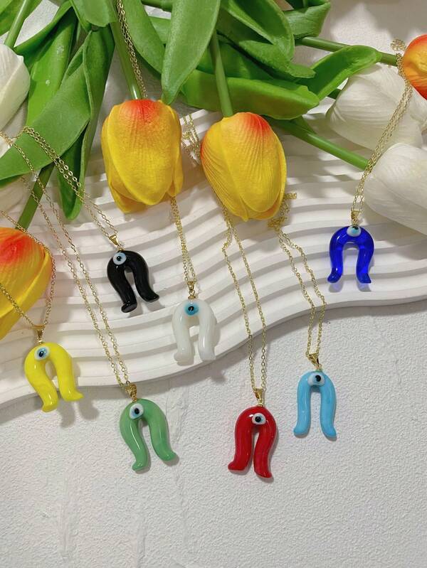 1pc Colorful Resin Devil Eye Pendant Necklace, Suitable For Women's Party And Daily Wear