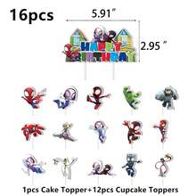 Set de 16 piezas de decoraciones para pastel con los personajes de Spidey y sus Amigos Increíbles, para fiestas de cumpleaños de niños, baby shower y fiestas de Spiderman - Multicolor - Ver 9