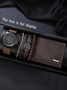 6件套男士石英表套装 + 男士钱包和手链套装，时尚奢华商务复古休闲男士石英表，专为男士设计，男士日常必备，适合作为圣诞节、周年纪念日、感恩节、生日礼物。 - 咖啡棕 - 查看 14