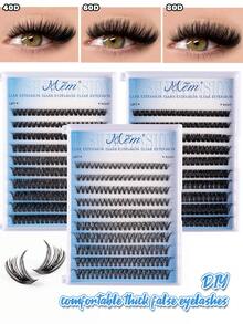 200pcs Fluffy False Eyelashes Set, 40D+60D+80D Thick Individual Lashes, Lengthening & Curling Lashes, 10-16mm Delicate Lashes, Suitable For Travel, Daily Wear (Beginner Friendly), Wedding, Date, Party, Holiday, Ideal For Christmas/Halloween/Gifts - D - View 2