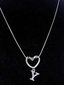 Women's Minimalist Heart & 26 Initials Pendant Necklace - Fashion Versatile Jewelry For Daily Wear & Lover Gift - Silver - View 16