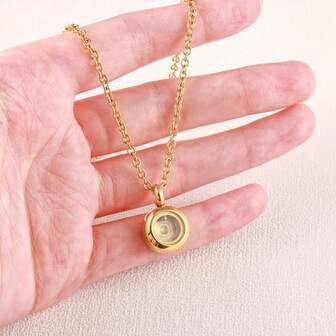 1pc Stainless Steel Round Glass Cremation Urn Necklace, Memorial Necklace To Hold Ashes, Hair Or Crystal Beads To Commemorate Loved Ones