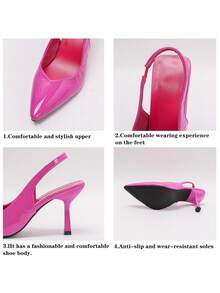 Sandalias de tacón de gatito de punta afilada para mujer - Rosa Fucsia - Ver 9