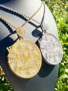 DUBSS 1 件装镶钻自制圆盘项链吊坠，男士 5A 级立方氧化锆镀金嘻哈饰品 - 字母 - 查看 11