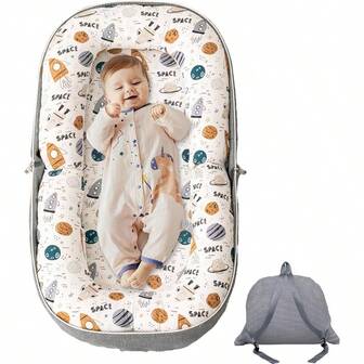 Lounger, Foldable Nest With Soft Foam, Cover With Pattern, Portable Tummy Time, Converts To Backpack Home And Travel, 0 - 12 Months, Essentials Gifts