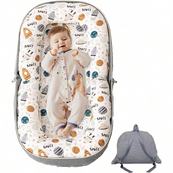 Lounger, Foldable Nest With Soft Foam, Cover With Pattern, Portable Tummy Time, Converts To Backpack Home And Travel, 0 - 12 Months, Essentials Gifts